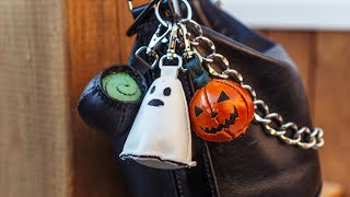 Making Leather Halloween Bag Charm/Keychain Set Cauldron Ghost Jack-o'-Lantern