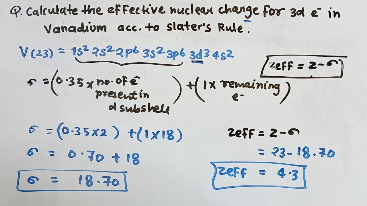 Effective Nuclear Charge For 3d Electron In Vanadium