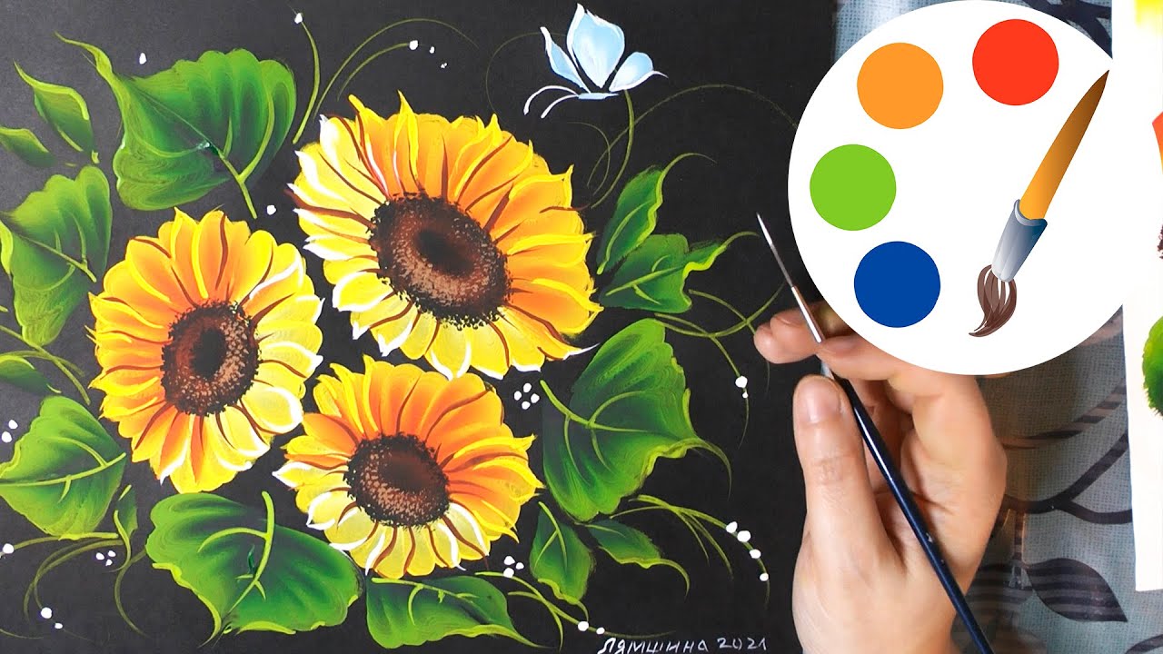 How to paint sunflowers, easy and simple, One Stroke YouTube