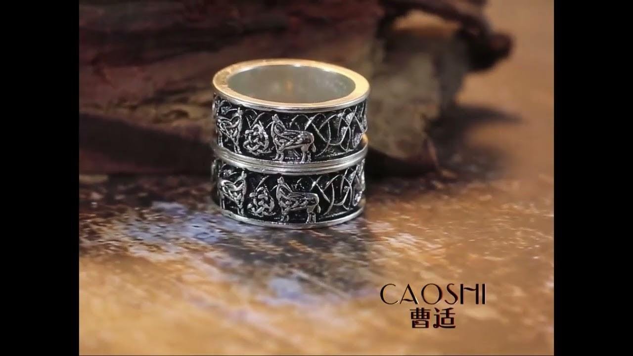 Huitan Viking Nordic Mythology Giant Wolf Men Ring Defense Totem