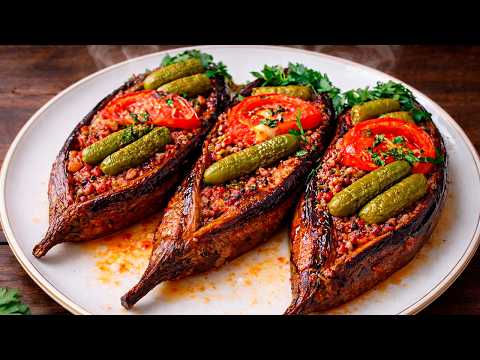 This is how my Turkish grandmother always prepared eggplant! Stuffed eggplants from the oven.