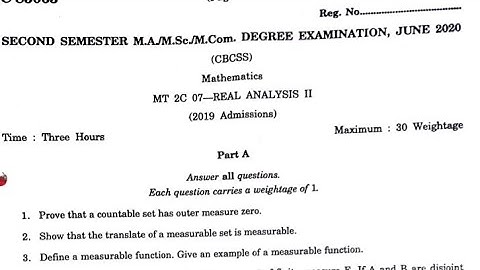 Real Analysis Question paper 2020|Second semester MSc Mathematics |
