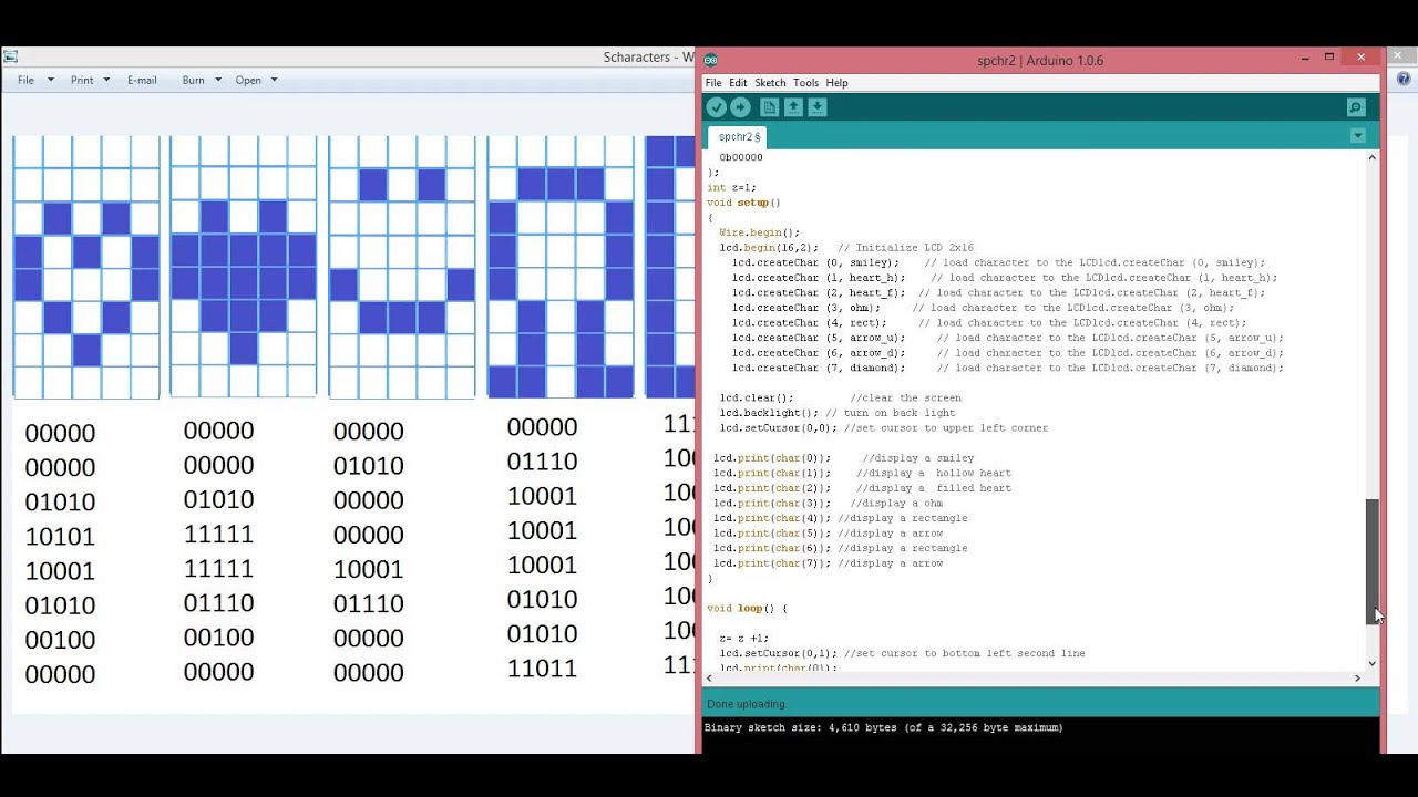 lcd arduino 1602 characters create