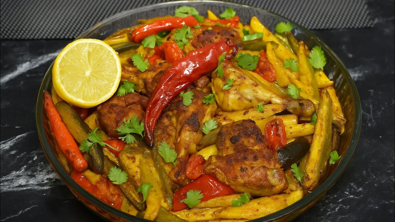 افخاذ الدجاج في الفرن مع الخضر طبق صيفي شهي وسهل التحضيرPoulet au four