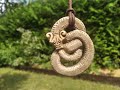 Moose antlers hand-carved Viking Dragon knotwork Pendant, Midgard serpent. Jormungandr, Ouroboros.