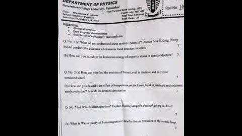 #GCUF MSC Physics 4rth semester past paper ofSolidstatephysics 2 II 2022.GCUF pastpapersolidstatephy