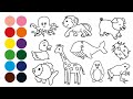 🐳🐙 ANIMALES 🦒🐒 dibujar y colorear para niños - Dibujar animales con Beethoven