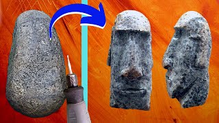 🗿 Mini Moai tallado en piedra, como tallar piedra con Dremel, diseño simple [ STONE CARVING ]