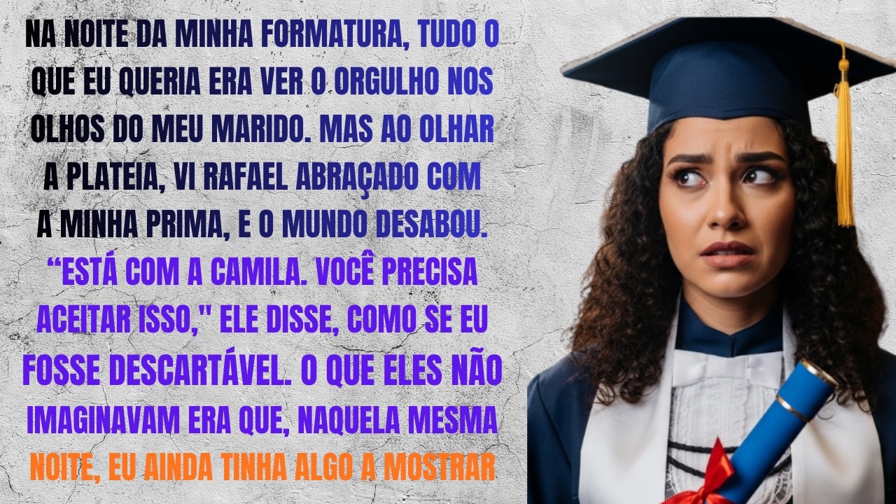 Ao receber o diploma, procurei meu marido na plateia  Ele estava abraçado com minha prima  No fim