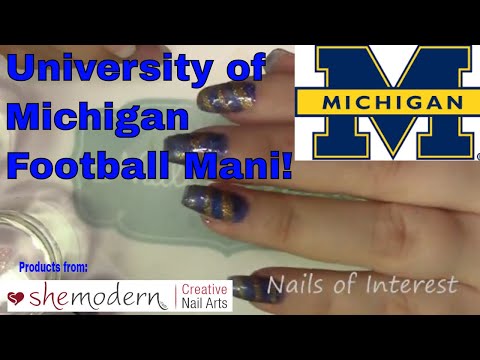 University Of Michigan Football Nails Shemodern Stencil And Glitter Youtube