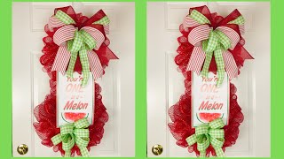 Easy Watermelon Door Swag Wreath Door Hanger DIY Summer CraftsDollar Tree Dollar General Poof/Pouf