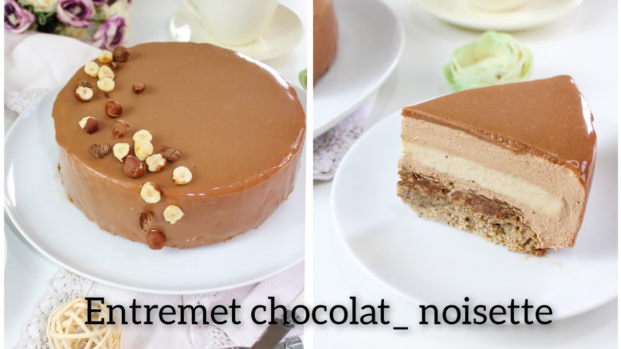 entremet noisette chocolat empreinte sucré/قاتو رويال بكريمة النوازات وقلاصاج شوكولا