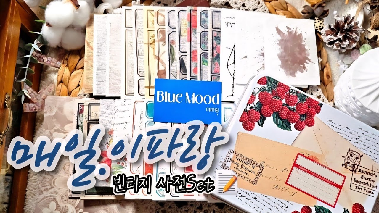 🔅개동이다꾸🔅협찬🔅매일.이파랑💙빈티지 사전Set📝 #vintage #papertherapy #Scrapbooking #journaling #sticker #개동이다꾸 #이파랑