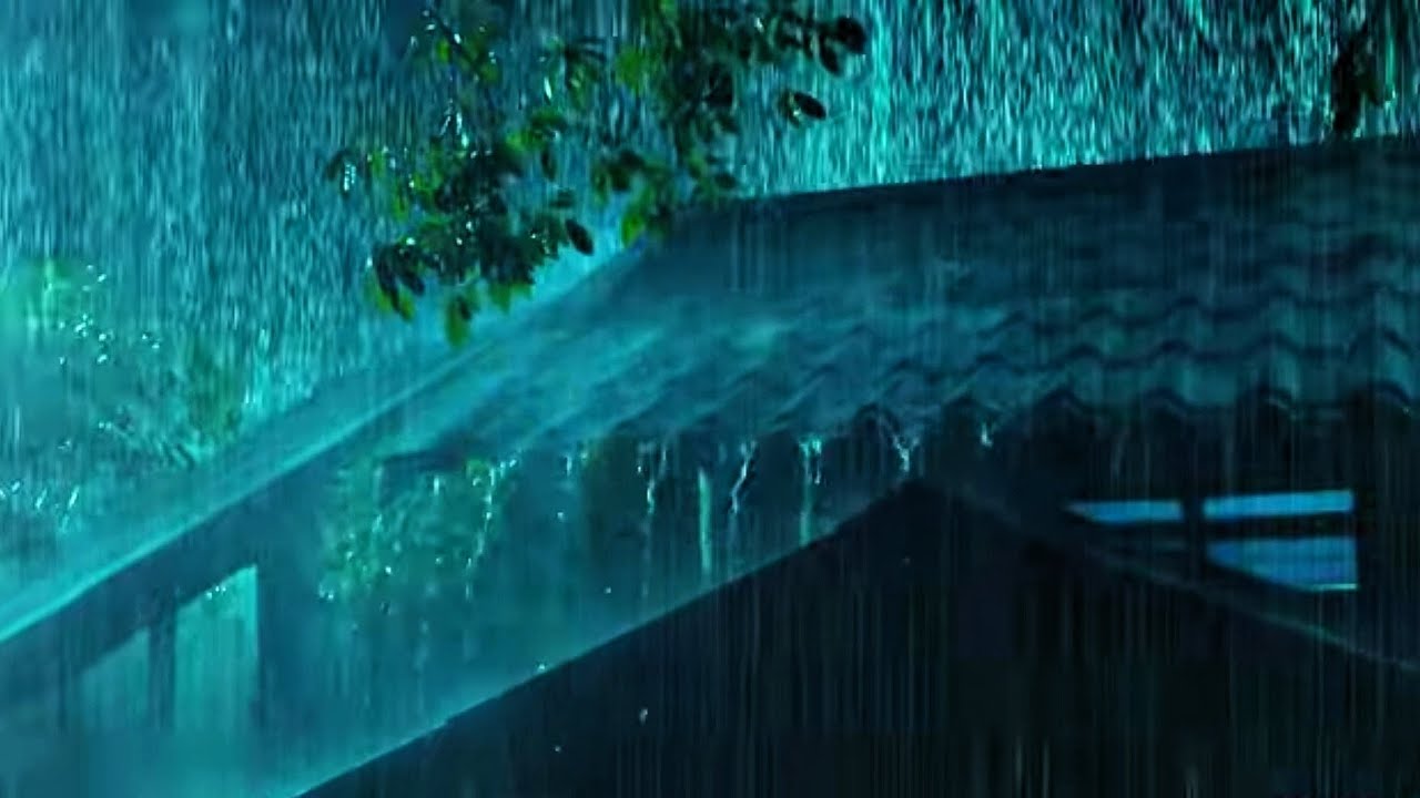  Continuous night rain with gentle thunder rumbling on the tin roof, perfect for deep sleep