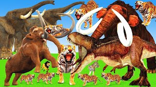 African Elephant Vs 2 Giant Tigers Lion Attack Camel 12 Zebra Saved by Woolly Mammoth Vs Tiger Panda