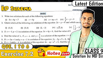 Ex 7.2 Q1 to Q6 | RD Sharma Class 9 | Chapter 7 Linear Equations | MD Sir 9