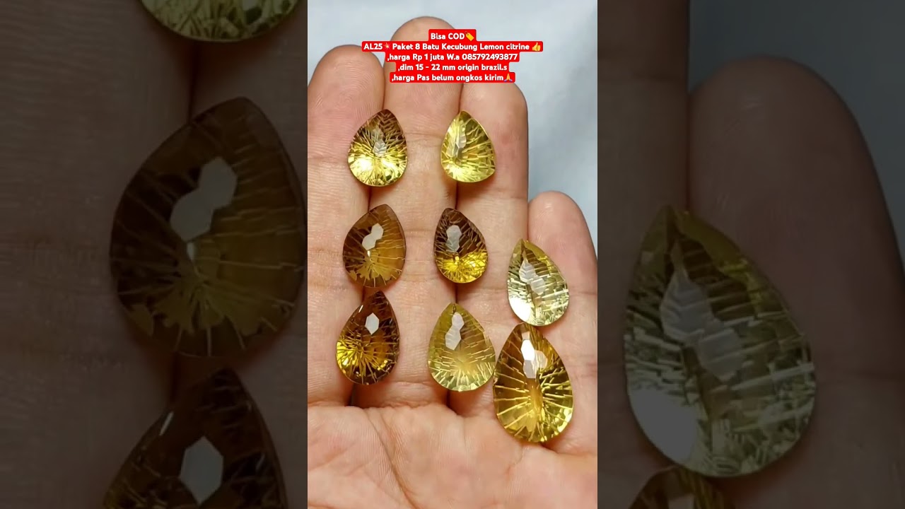 Bisa COD🏷AL25💥Paket 8 Batu Kecubung Lemon citrine 👍,harga Rp 1 juta W.a 085792493877,dim 15 - 22 mm