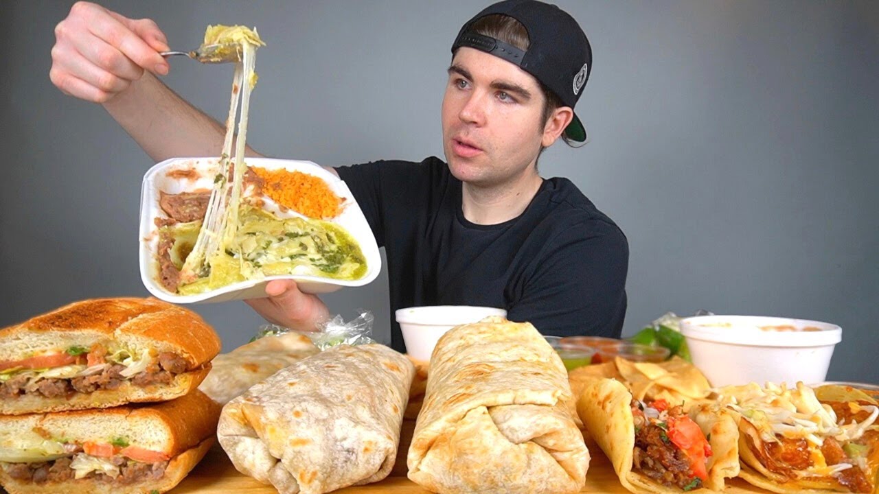 Cheesy MEXICAN FOOD MUKBANG! Burritos, Enchiladas, Tacos,Torta, Chips, Guac +