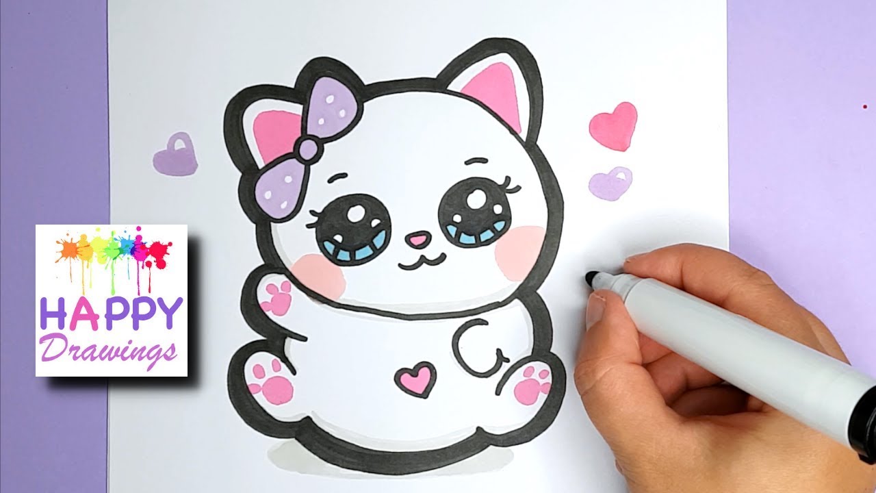 How to Draw a Super Cute Kitten - Happy Drawings - YouTube