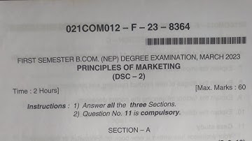 Principles of Marketing  B.com 1st Semester NEP Question Paper Year 2023 -24 Dharwad University