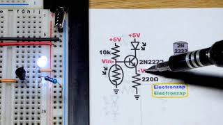 Darker light dependent resistor LDR equals more light 2N2222 NPN BJT transistor current source screenshot 5