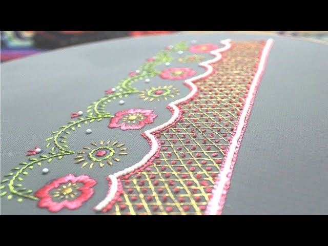 Easy hand embroidery design,Artistic border line embroidery,Border line tutorial,हाथ का काम, শাড়ী