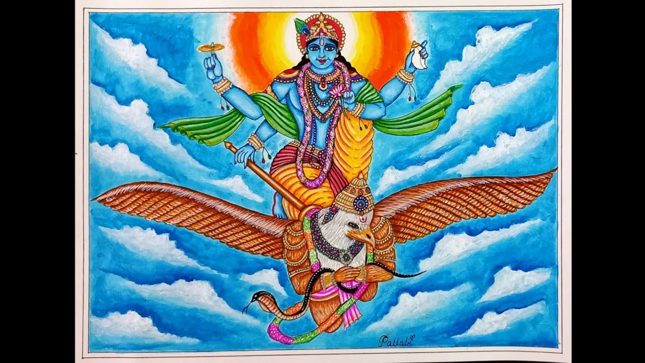 Lord Vishnu on Garuda acrylic painting | Lord Vishnu