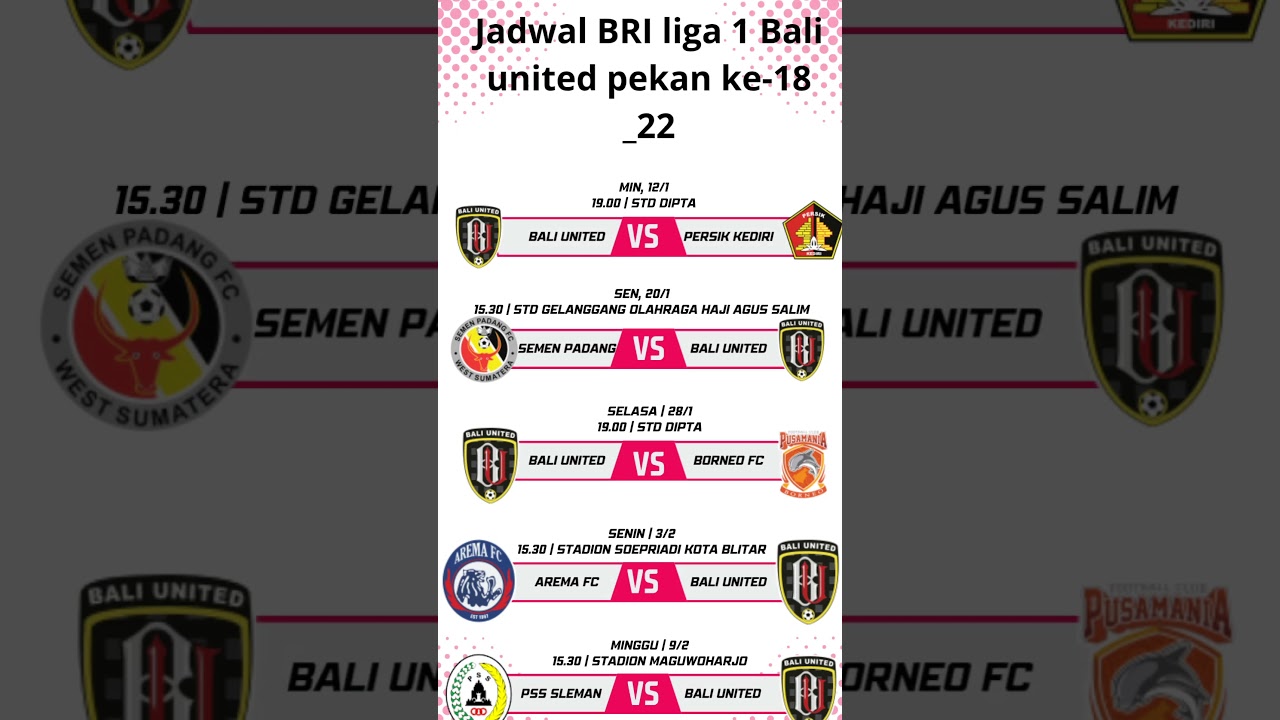 Jadwal BRI liga 1 Bali united pekan ke-18-22 | 2024/2025 