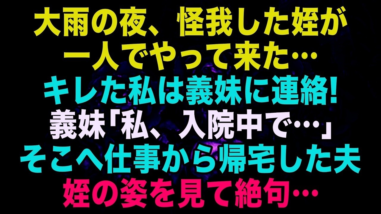 【スカッとする話】大雨の夜、怪我した姪が一人でやって来た…キレた私は義妹に直ぐに連絡すると「私、入院中で…」→そこへ帰宅して来た夫が姪の姿を見て絶句…【修羅場】【朗読】