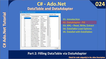 024   Data Adapter   Part 2   Filling DataTable via DataAdapter   Ado Net Tutorial #024