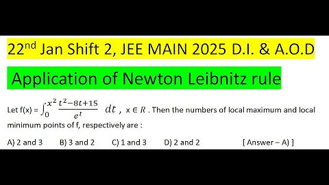 Let f(x) = ∫_0^(x^2)▒〖(t^2-8t+15)/e^t    dt〗 ,  x ∈R . Then the numbers of local maximum and local
