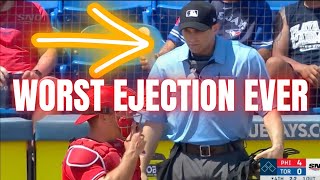 WORST EJECTION EVER : J.T. Realmuto ejected after bizarre failed ball exchange with umpire
