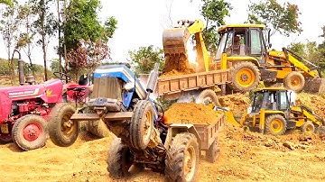 Jcb 3dx Backhoe Loader Machine Loading Mud In Powertrack 434 Ds Plus And Mahindra 475 Di Tractor
