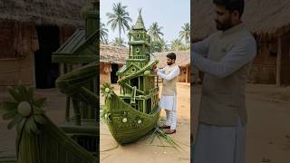Turning Palm Leaves Into a Luxury Boat House 😱🌿 | Full Handcraft Transformation (ASMR)