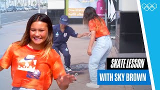 Sky Brown teaches a pro surfer to skate!