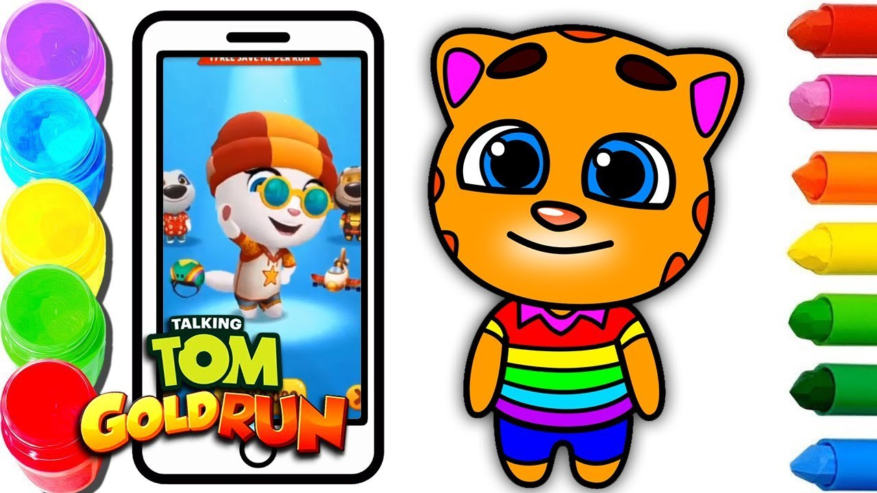 Talking Tom Gold Run Draw And Color Coloring Pages For Children Youtube