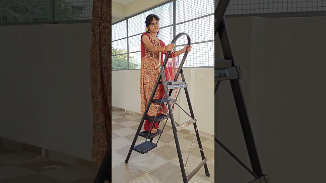 Plantex 5 Step Ladder for Home/Strong Foldable Steel Ladder/Anti-Skid | Apex - Black Colour