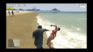 Woman tries to defend herself against Michael from GTA 5