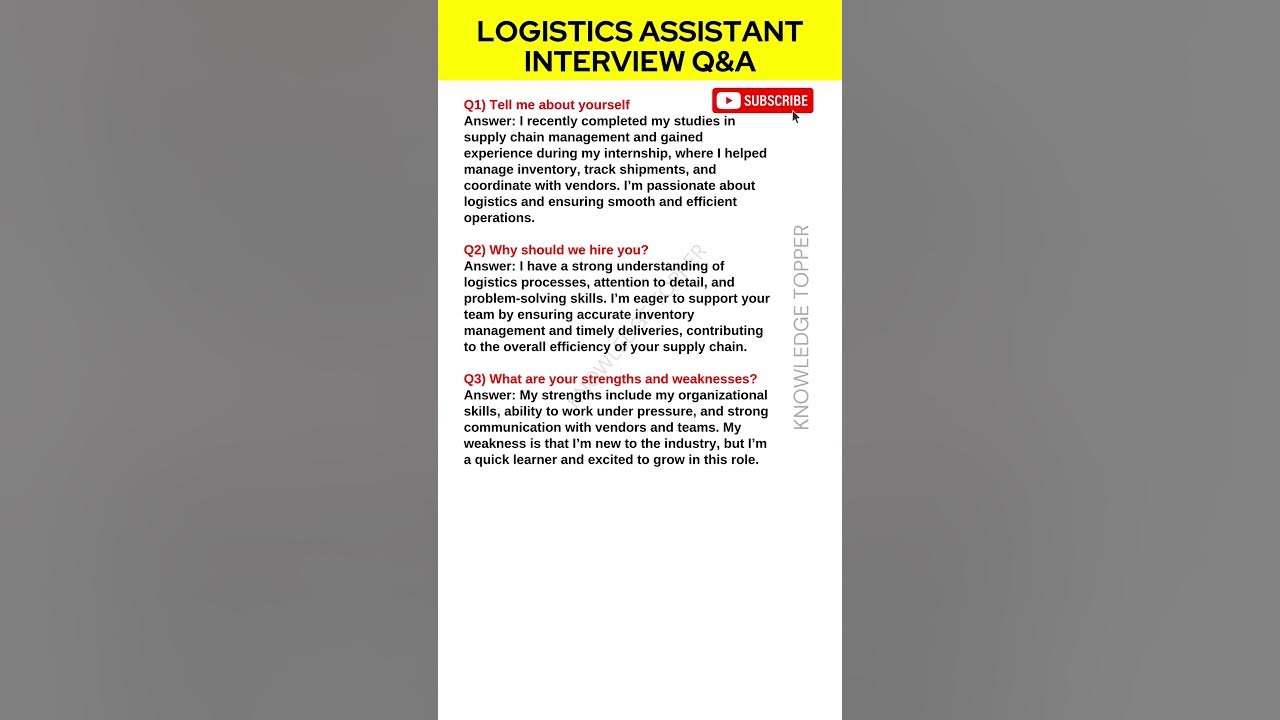 Logistics Assistant Interview Questions and Answers