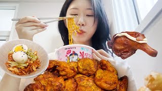 [먹방 브이로그] 오늘 내 행복은 까르보불닭…🩷 | 살 안찌는 비빔국수 | 고추바사삭