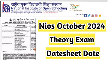 Nios October Theory Datesheet Declared Date | Task Is Helping (NIOS) #nios #exam #oct #datesheet