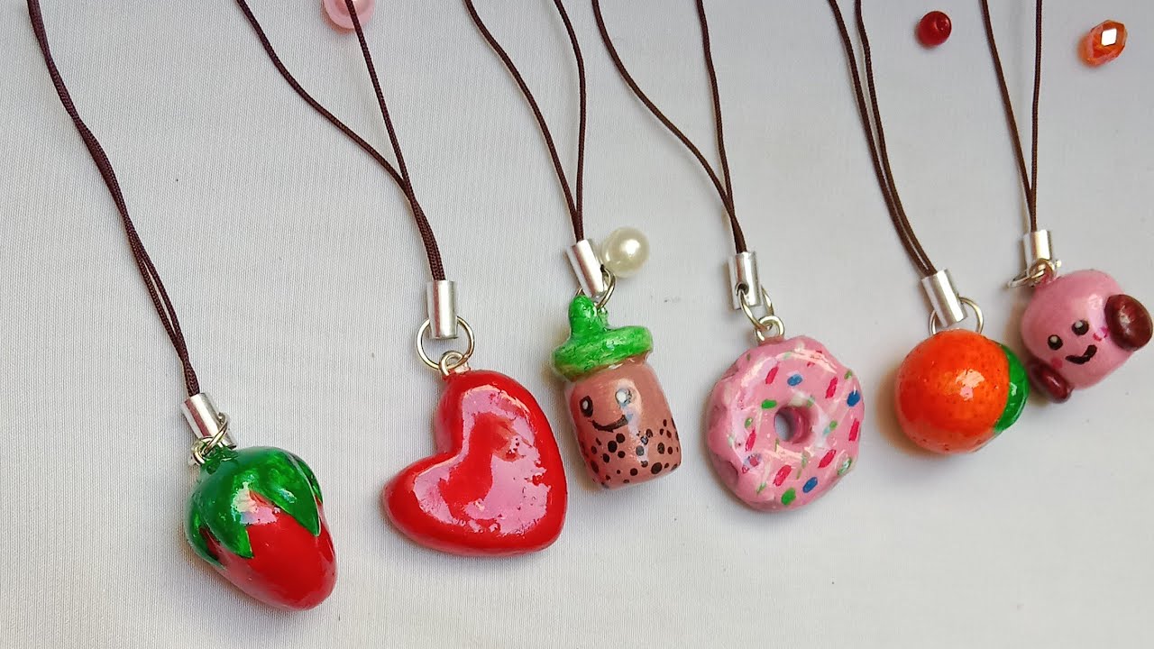 Clay Phone Charms| How To Make keychain With Clay | Air dry clay art Step by step| Strawberry Charms