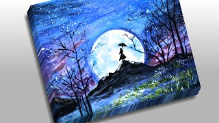 sky night acrylic painting easy beginners tutorial moonlight aiya