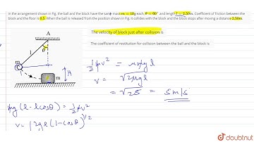 In the arrangement shown in Fig. the ball and the block have the same mass `m=1 kg` each, `theta...