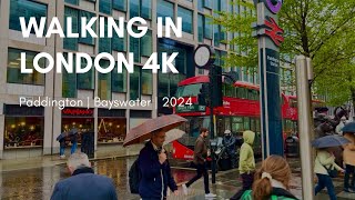 Walking in moody LONDON 4K | about to start raining | Spring 2024 | Paddington - Bayswater