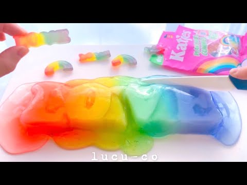 【ASMR】🌈虹色スポンジスライムでクリアスライムを色付けしたら綺麗でした💖|Color the clear slime with rainbow-colored sponge slime.