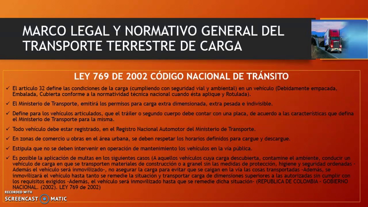 MARCO LEGAL Y NORMATIVO GENERAL DEL TRANSPORTE TERRESTRE - YouTube