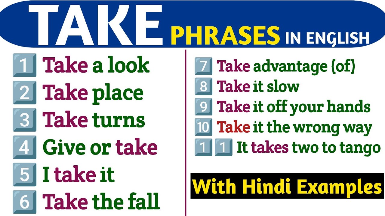 Take Expressions in English | 11 Important Take Phrases Explained in Hindi | Use of TAKE in English