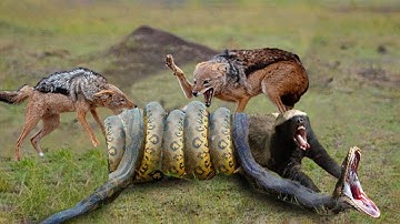 Jackal Goes Crazy When He Sees Giant Python Eat Honey Badger - Jackal Brutal Revenge