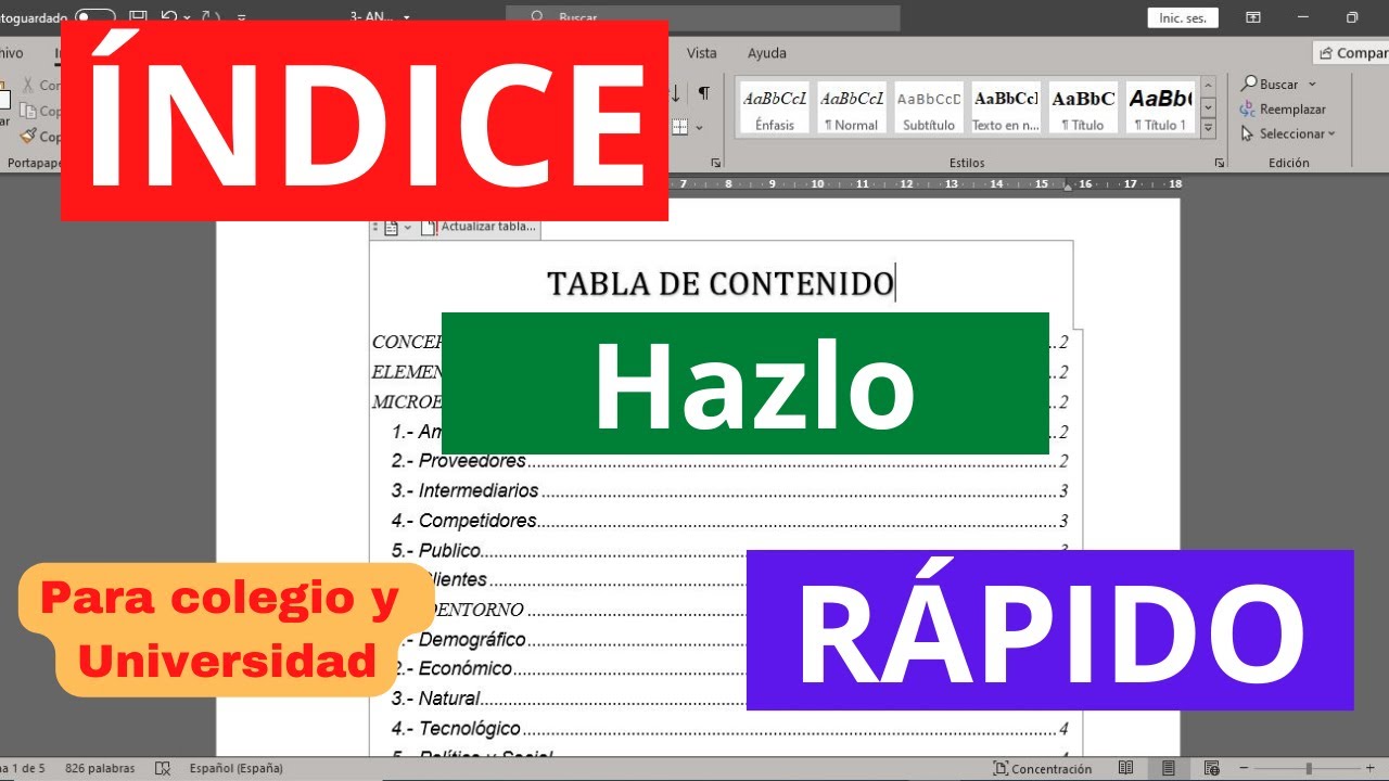 como HACER un INDICE en WORD [Para Colegio y Universidad] - YouTube